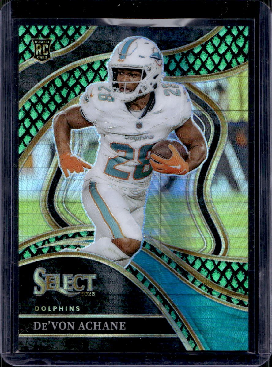 De'Von Achane 2023 Panini Select #274 Club Level Dragon Scale Prizm Rookie /70