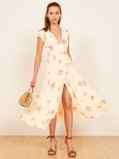Reformation Carina Floral Print Cap Sleeve V Neck Midi Wrap Dress Small