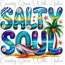 Paquete de 6 transferencias de sublimación Salty Soul Beach listas para presionar