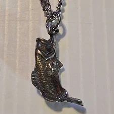 BASS FISH Pewter Pendant Charm /18"-24" STAINLESS CURB CHAIN NECKLACE