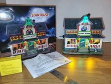FG Square Clown House Halloween Villages Porcelain LED Light Up Musical Video