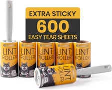 Lint Roller 600 Sheets (2 Rollers + 4 Refills) - Lint Rollers for Pet Hair Extra