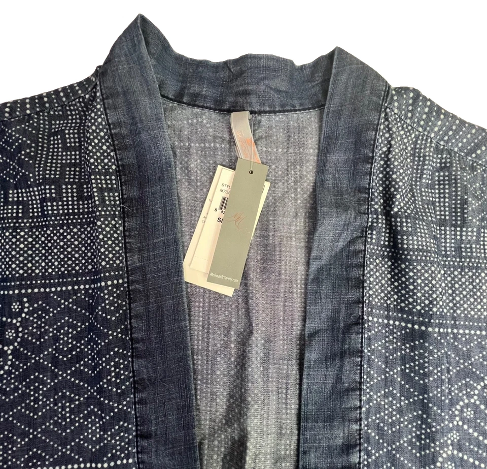 Kimono Melissa Mccarthy Seven7 para mujer 2X azul geométrico frente abierto cambray Foto 4 de 4
