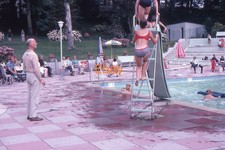35mm slide - People Climbing Slide At Outdoor Swimming Pool, 1967