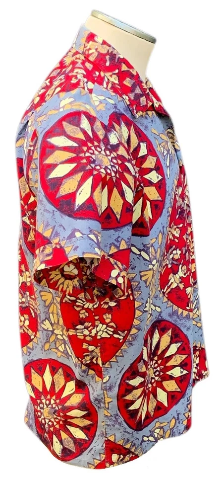 Vintage 50s/60s Men's SS Polynesian Tapa Inspired Print Aloha Shirt - Sz L - Image 4 of 4