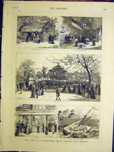 Old Antique Print International Health Exhibition Kensington Sketch 1884 19th