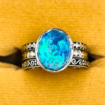 Sajen Stacked Quartz Fire Opal 925 Platinum over Sterling Silver Ring Size 10