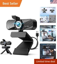 Full HD 1080P Webcam with Noise-Canceling Mic & Rotatable Tripod - Carbon Fiber