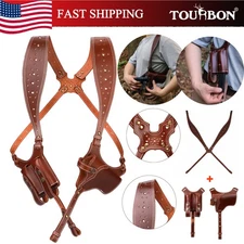 TOURBON Leather Pistol Holster Suspender Shoulder Vest Double Mag Pouches Gift