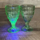 lot 2 VTG Hazel Atlas Optic Block Colonial Uranium Goblet Green Glass Depression