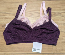M&S 2 pack Pink & Purple Unpadded Non-Wired Nursing & Maternity Bra Bras UK 34D