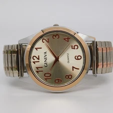 GENEVA 7294 Stretch Bracelet Quartz Analog Men's Watch Sz. 6 1/2" New Battery