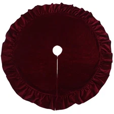 LEAFWHIS 48-Inch Red Velvet Christmas Tree Skirt – Ruffled Holiday Tree Skirt...
