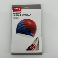 TYR Graphic Silicone Swim Cap USA Red White Navy Blue Stars Adult LCSVLN NEW