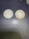 Two 1902 P Barber Quarters 25c US Mint Silver Coin 1902-P