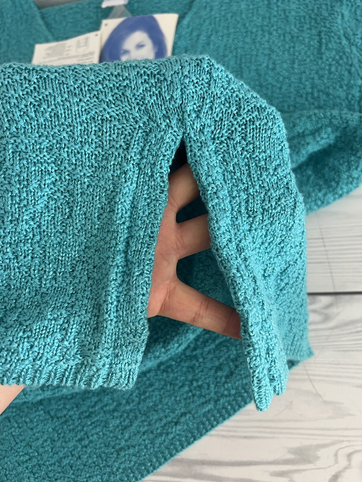 Susan Graver Sweater Womens XL Green Blue Short Sleeve Scramble Knit