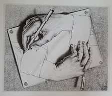 DRAWING HANDS Raise from a Sheet of Paper Paradoxical Act M C Escher 11x7 Print