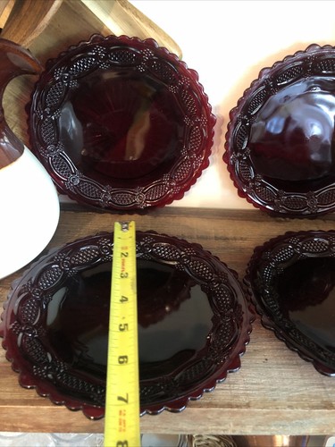 Avon 1876 Cape Cod Ruby Red Cranberry Glass Dessert Salad Plates Qty 4 VINTAGE - Picture 2 of 6