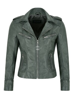 Damen Echt Leder Jacke Grau Napa Slim Fit Klassisch Freizeit Mode Style 9823