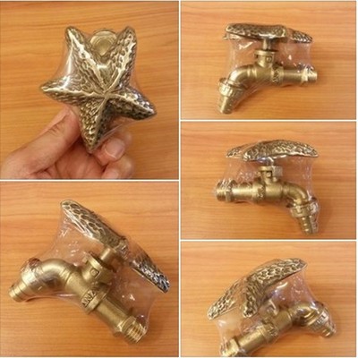 Brass Garden Yard Tap Faucet STAR FISH SPIGOT Vintage Water Home Decor Outdoor