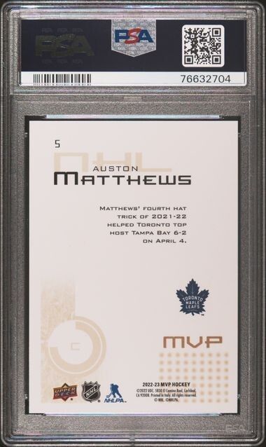 2022-23 Upper Deck MVP 20th Anniversary PSA 10 Gold Script Auston Matthews #5 view 2