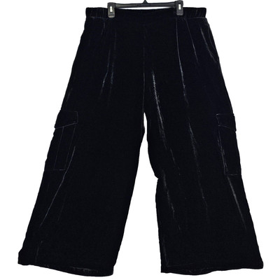 Johnny Was Jade Women's XL Zatima Black Velvet Silk Cargo Pants Pockets NWOT 