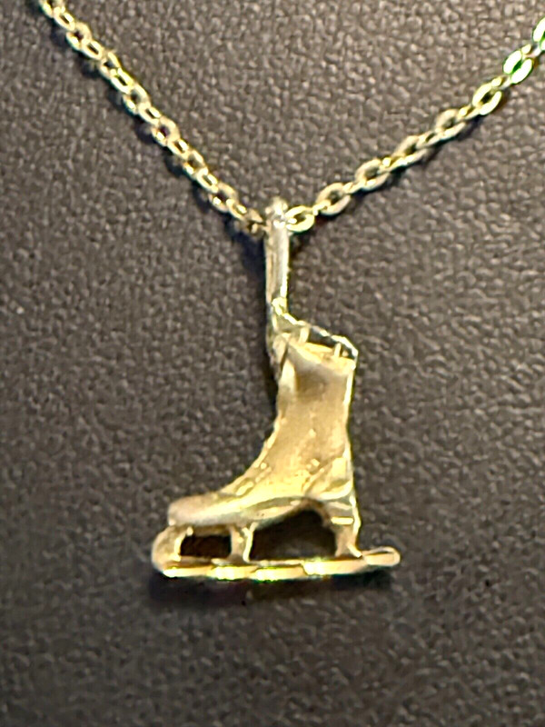 Vintage Delicate Figure Ice Skating Pendant Charm Necklace, Gold Tone 16" Chain