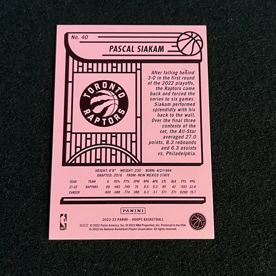 Pascal Siakam 2022-23 NBA Hoops Purple Parallel Card No. 40 Toronto Raptors - Image 4 of 4