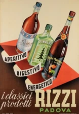 Original Vintage Italian Alcohol Poster Advertising "Rizzi" ca. 1950