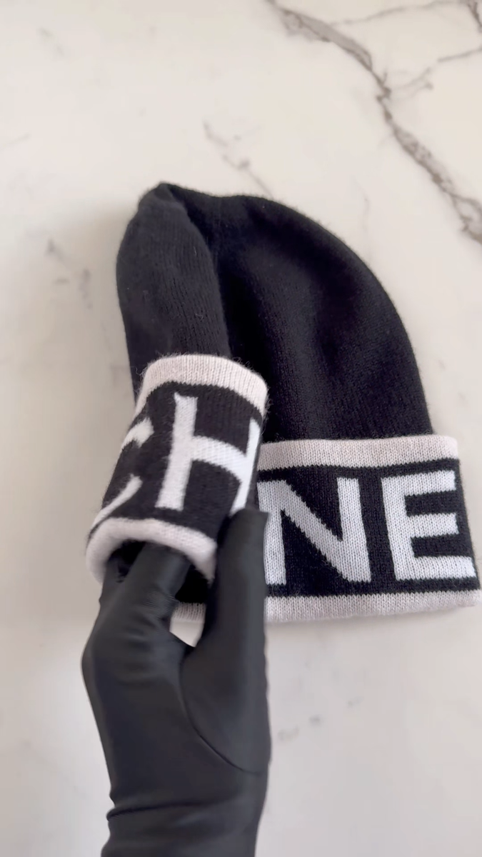 CHANELニット帽子2025AW NEW Chanel Cloche Cashmere Noir-Rose Blanc Beanie 2025 | eBay