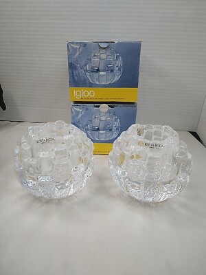 KOSTA BODA Igloo Glass Crystal Votive Candle Holder Bengt Edenfalk Sweden 2pc