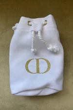 Christian Dior White Twill Drawstring Pouch Cosmetics Makeup Bag D New