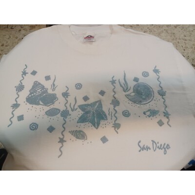 San Diego Graphic Tee with Glitter NWOT SZ Large White & Light