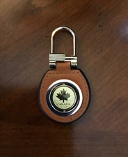 Canada Genuine Leather Gold Solid Heavy Metal Maple Leaf Logo Hang Tag Keychain