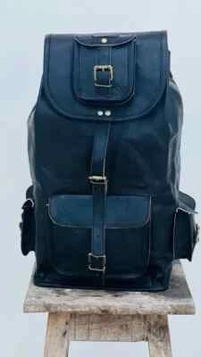SAC À DOS 21" en cuir véritable sac à dos ordinateur portable voyage noir hom... - Photo 1/4