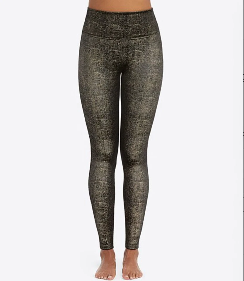 Leggings de terciopelo Spanx negros dorados metálicos brillo tiro alto elásticos 20188R Foto 4 de 4