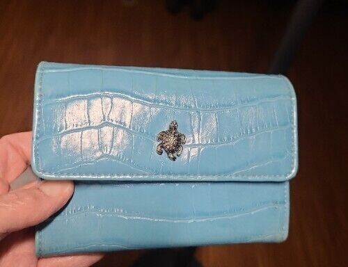 Blue Small Women's Wallet with Turtle Snap - Picture 3 of 14