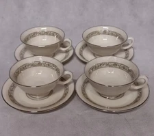 Lenox Springdale Cups and Saucers 4 Platinum Trim Yellow Flowers 5 3/4" 2 1/8"