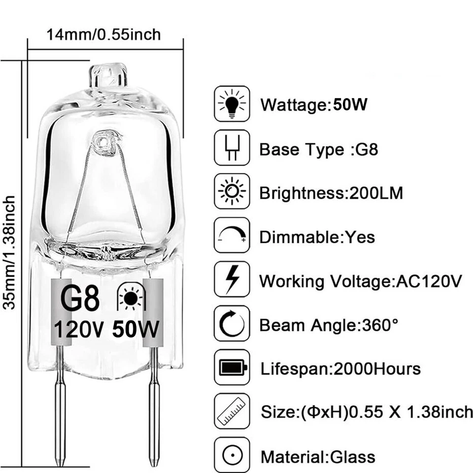 12 Pack G8 Light Bulbs 50W 120V Xenon Under Cabinet Puck Table/Desk Lamps - Image 2 of 4