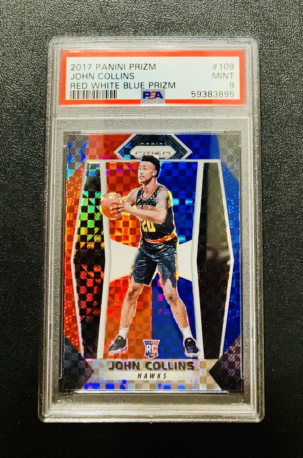 2017-18 Panini Prizm JOHN COLLINS Red White Blue Prizm RC #109 PSA 9 Hawks