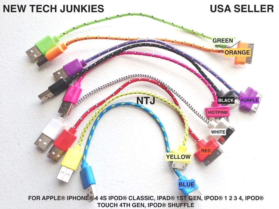 Fabric Braided USB data power cord Charger Cable adapter charge for iPhone 4S 3G - Image 3 of 4
