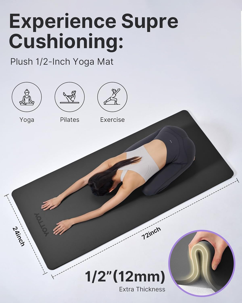 Yoga Mat,Extra Thick Yoga Mat (1/2Inch),Professional TPE Exercise Mat,Non-Slip W Yoga Mat,Extra Thick Yoga Mat (1/2Inch),Professional TPE Exercise Mat,Non-Slip W