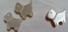 Three Vintage Tiny White Mother of Pearl Scotty Dog Buttons