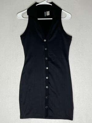 Divided H&m Plain Black Collared Sleeveless Knit Mini Dress Women's Size  Small | eBay