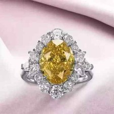 Lab Created Citrine 2.50CT Oval Cut Halo Engagement Ring 14K White Gold Plated