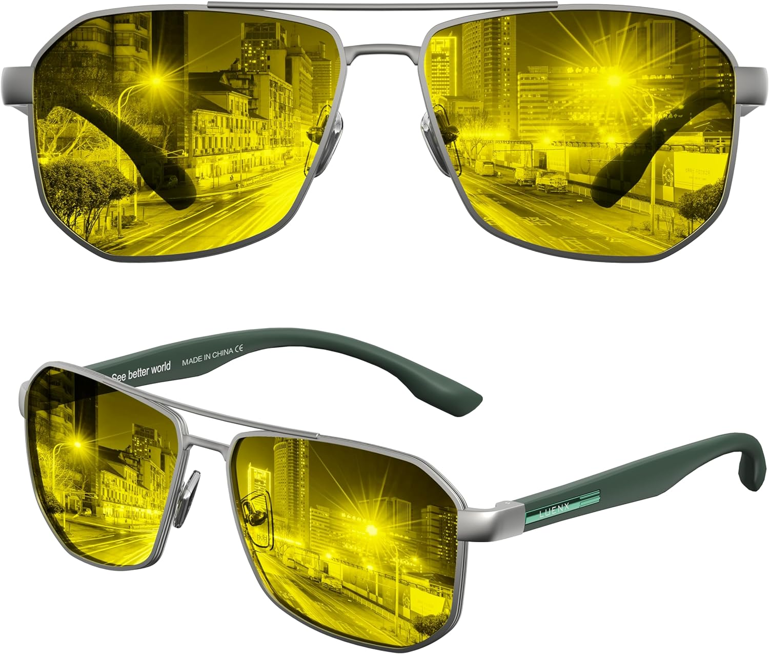 LUENX Aviator Sunglasses for Men Square Polarized Polygon Lens - UV 400 Protecti-image