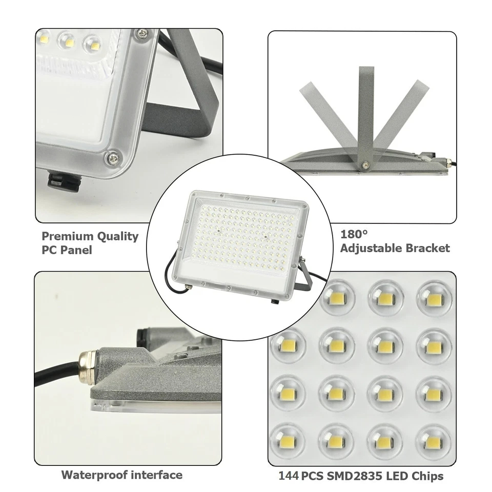 Luz de Inundación LED 100W Exterior Súper Brillante Impermeable 6500K Luz de Día Blanca Foto 4 de 4