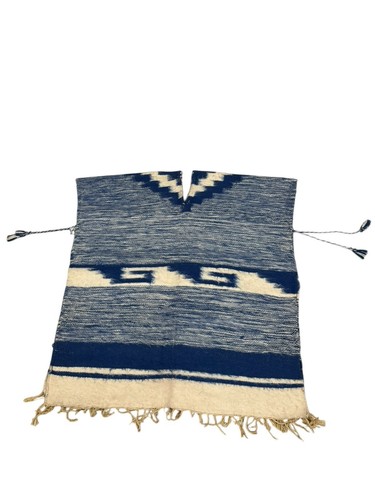 Vintage Tribal Mexikanischer Wollponcho Handgewebt Fransen Unisex Erwachsene