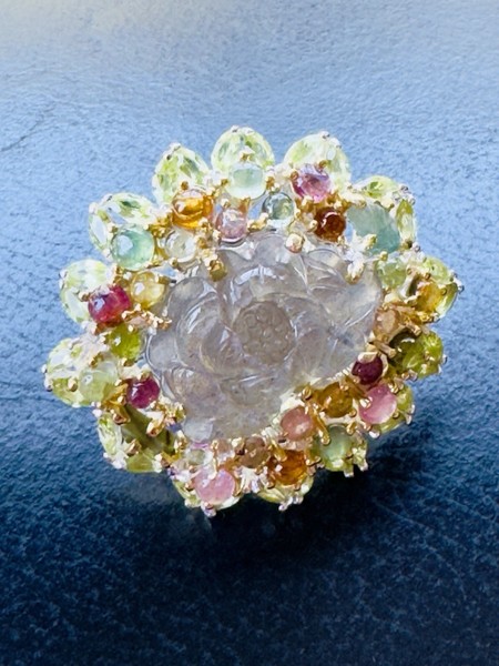 Besonderer natürlicher Labradorit & Turmaline Ring 925 Sterling Silber Größe 7,5 / 57