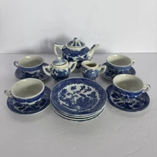 Vintage Miniature Children’s Blue Willow Tea Set, Made In Japan